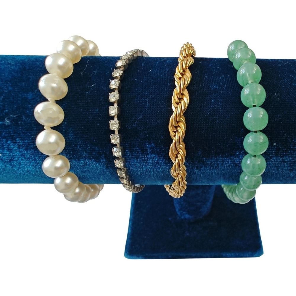 Bracelet Lot - Gold Tone Napier Rope Faux Pearl Rhinestone Green Beaded 4pc‎ Set